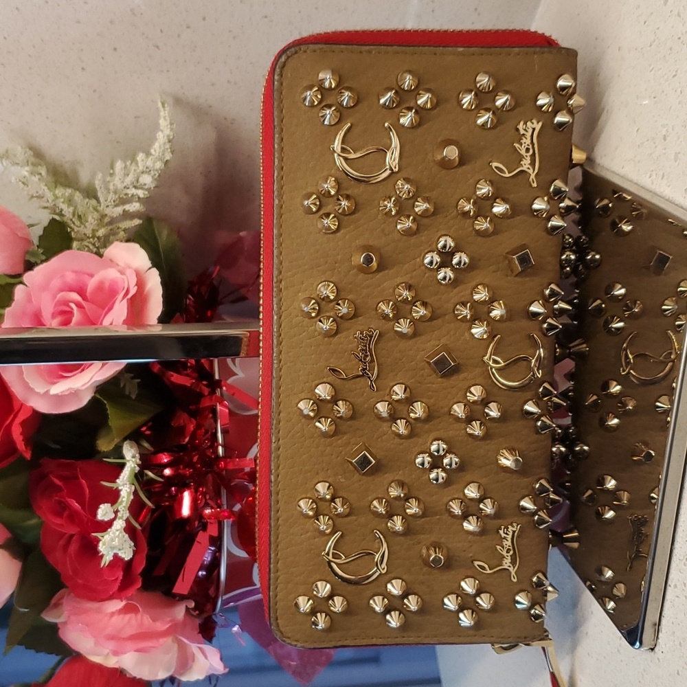 CHRISTIAN LOUBOUTIN studded gold leather wallet